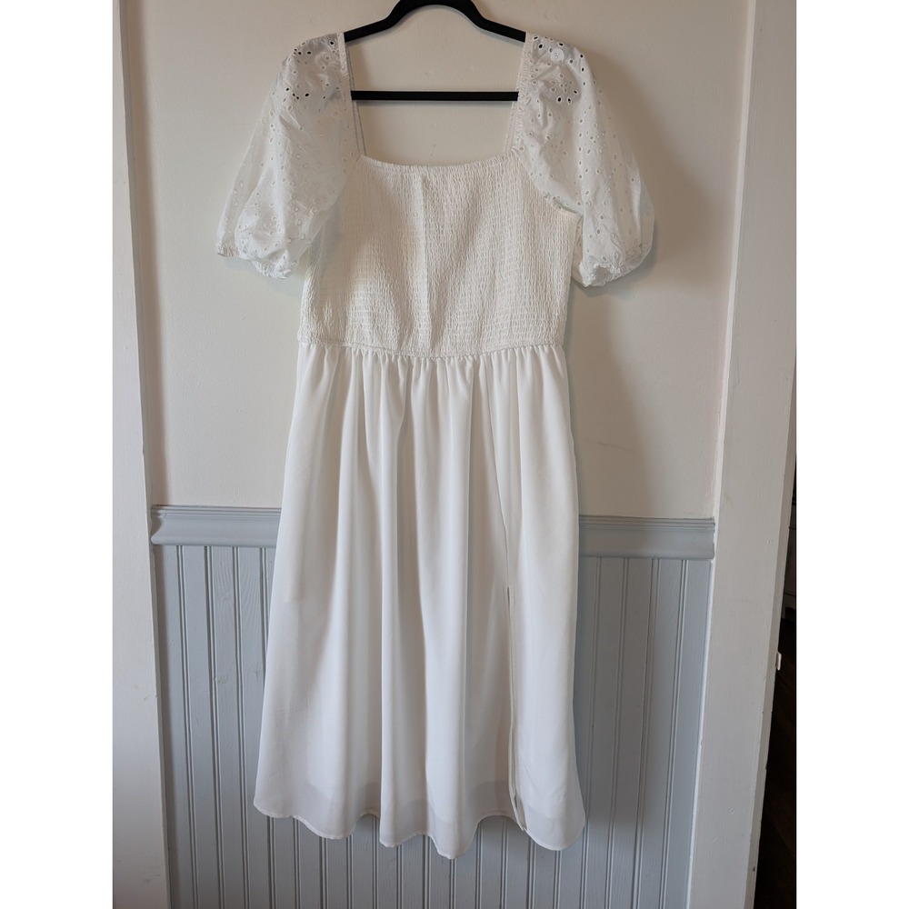 Maurices Cottagecore Midi Dress Size Large White Boho Peasant Coquette Romantic